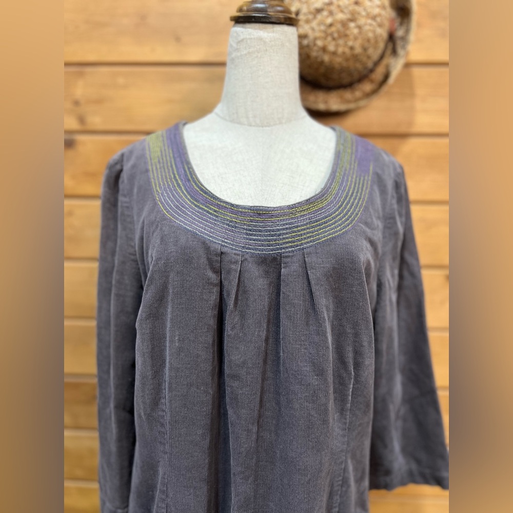 Boden Gray Purple Corduroy Shift Style Tunic Dress Embroidery Size 14R - Picture 5 of 10